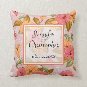 Pink Spring Floral Wedding Memento Cushion