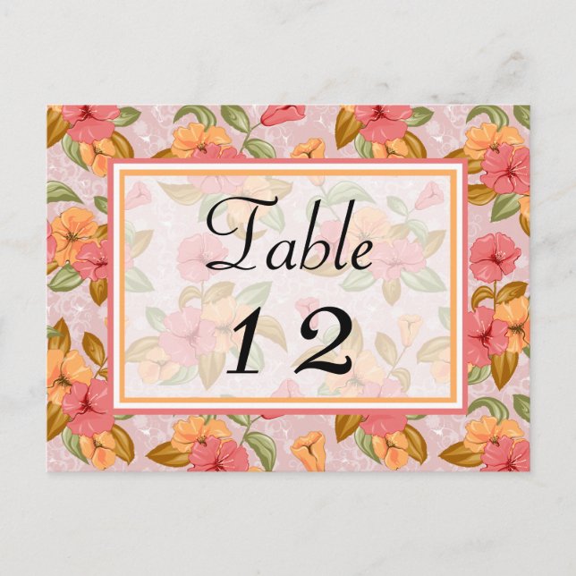 Pink Spring Floral Wedding Table Number Postcard (Front)