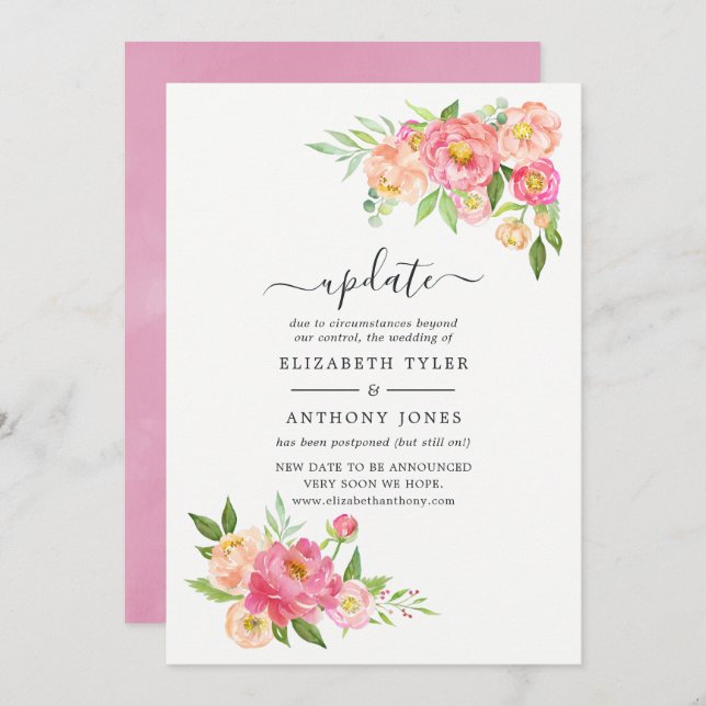 Pink Spring Floral Wedding Update Invitation (Front/Back)