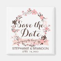 Pink Spring Floral Wreath Save The Date Magnet