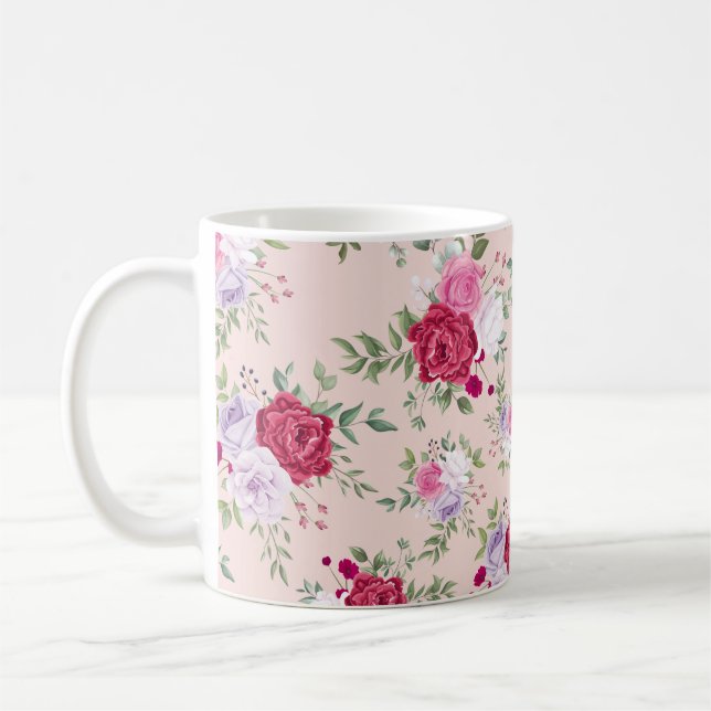 Pink Spring Flower Pattern Coffee Mug (Left)