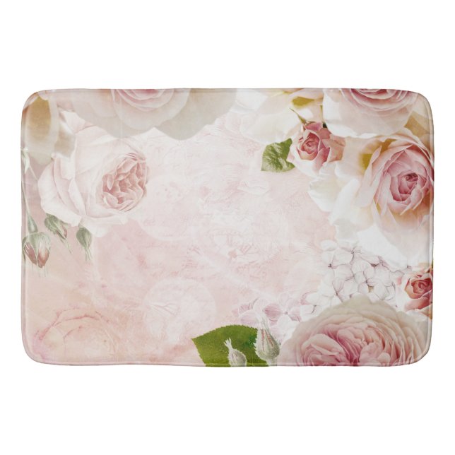Pink Spring Flower Rose Pastel Collage Bath Mat (Front)