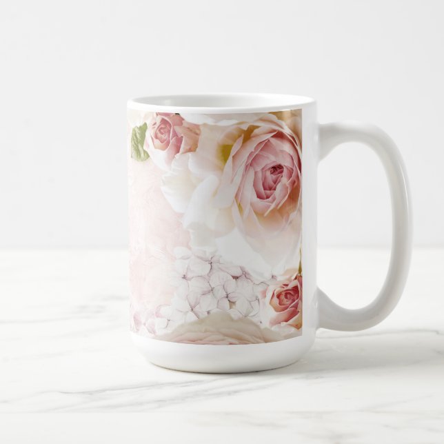 Pink Spring Flower Rose Pastel Collage Coffee Mug (Right)
