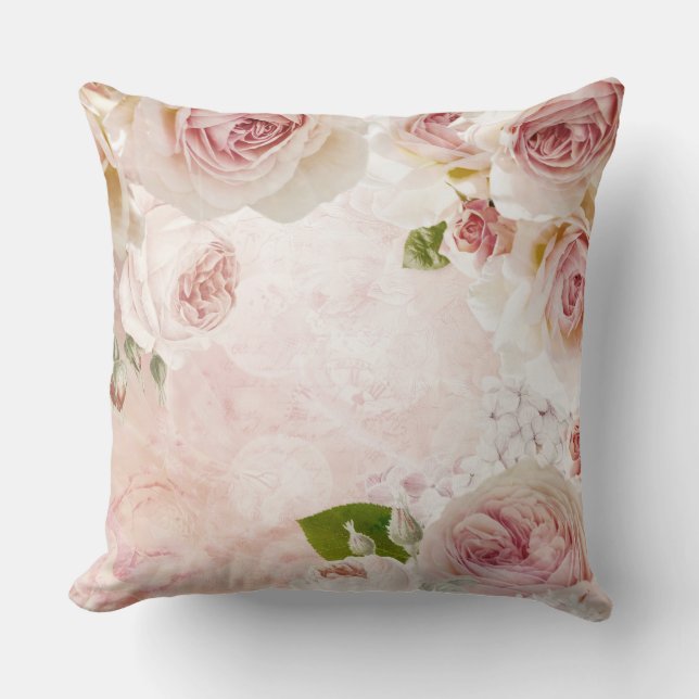 Pink Spring Flower Rose Pastel Collage Cushion (Front)