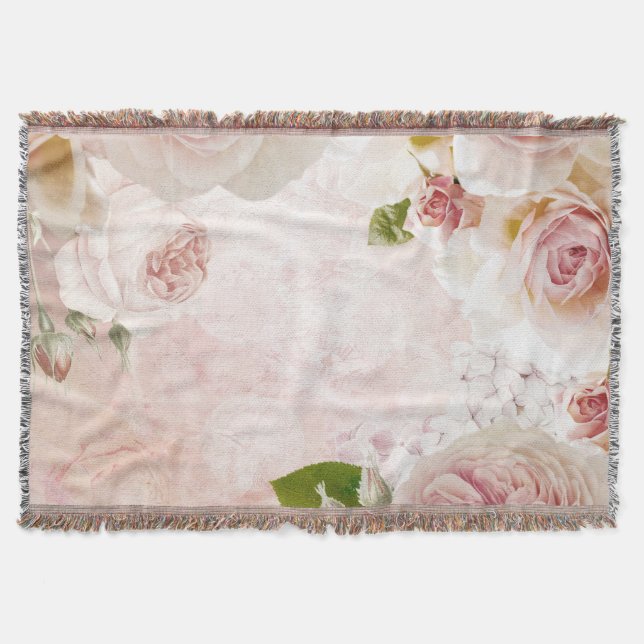 Pink Spring Flower Rose Pastel Collage Throw Blanket (Front)