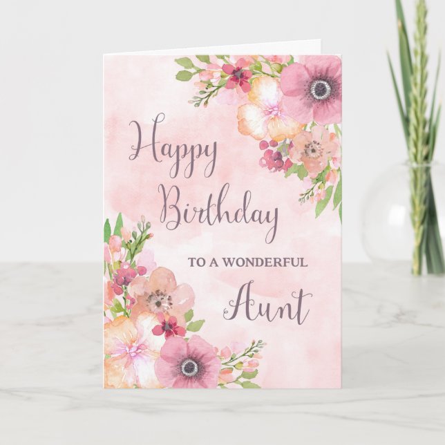 Pink Spring Flowers Aunt Birthday Card (Front)