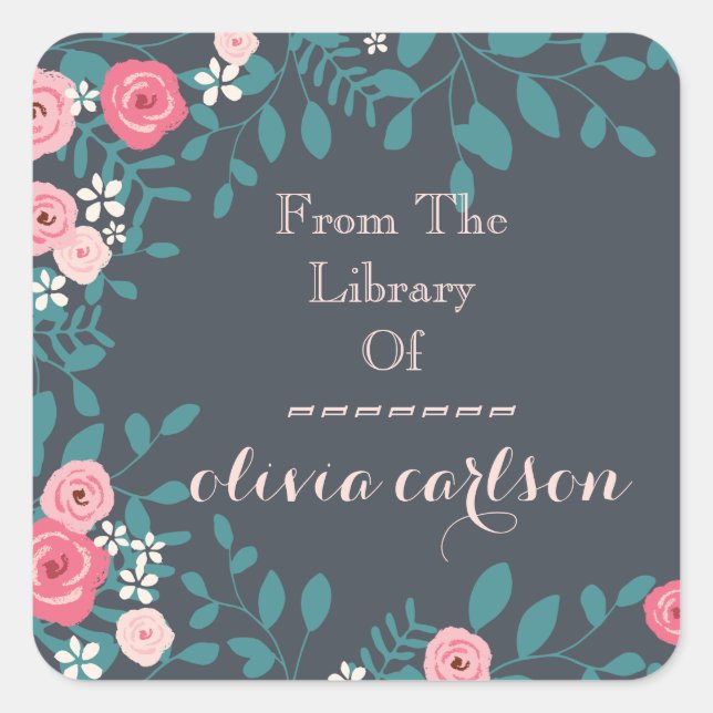 Pink Spring Flowers Bookplate Square Sticker (Front)
