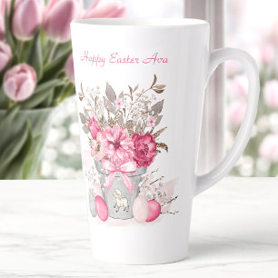 Pink Spring flowers Easter Personalised Name Latte Mug