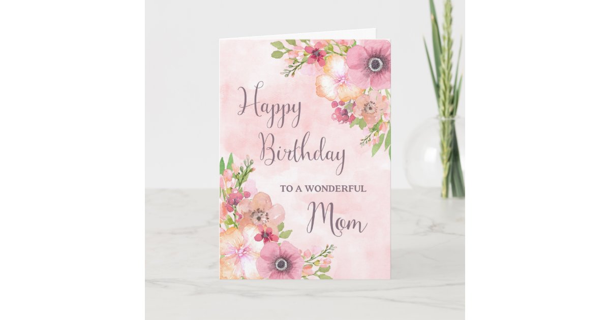 Pink Spring Flowers Mom Birthday Card | Zazzle