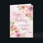 Pink Spring Flowers Mother in law Birthday Card<br><div class="desc">Birthday card for mother in law with pretty pink watercolor flowers and thoughtful verse.</div>