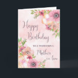 Pink Spring Flowers Mother in law Birthday Card<br><div class="desc">Birthday card for mother in law with pretty pink watercolor flowers and thoughtful verse.</div>