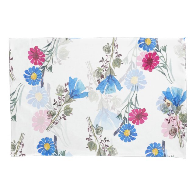 Pink Spring Flowers Watercolor Botanical Pillowcase (Front)