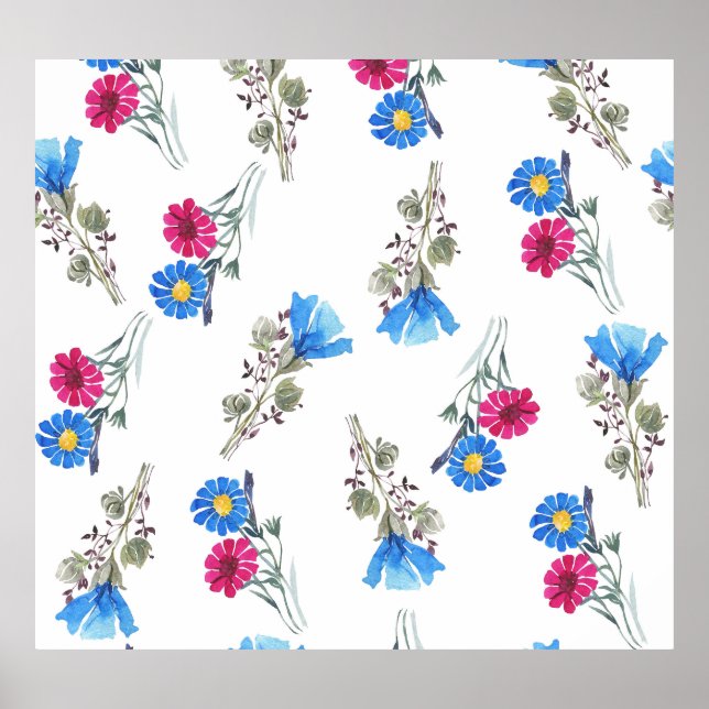 Pink Spring Flowers Watercolor Botanical Poster (Front)