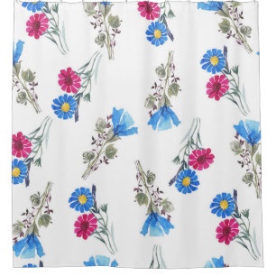 Pink Spring Flowers Watercolor Botanical Shower Curtain