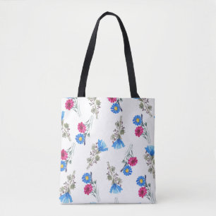 Pink Spring Flowers Watercolor Botanical Tote Bag