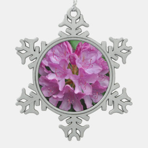 Pink spring rhododendrons snowflake pewter christmas ornament