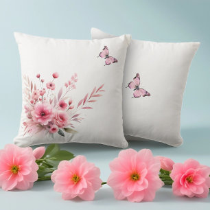 Pink Spring Rose Flower Bouquet with Butterfly Cushion