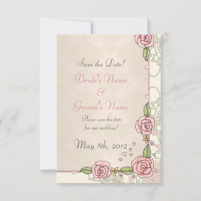 Pink Spring Roses Wedding Save the Date Cards (Front)