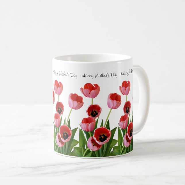 Pink Spring Tulip Bouquet for Mother's Day Coffee Mug (Front Right)