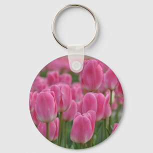 Pink spring tulips key ring