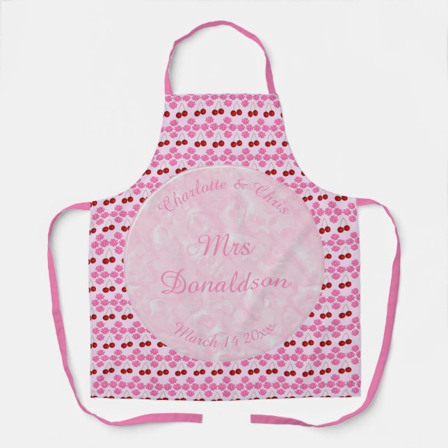 Pink Spring Wedding Cherry blossom and cherries Apron (Front)