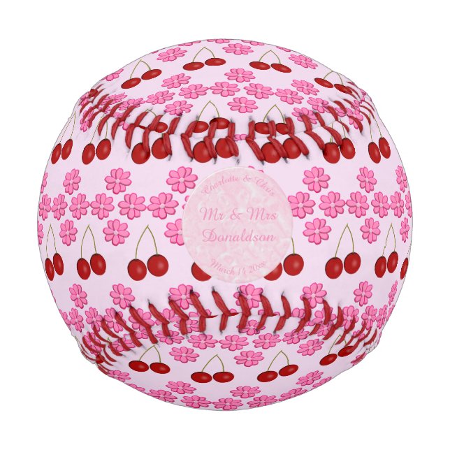 Pink Spring Wedding Cherry blossom and cherries Baseball (Front)