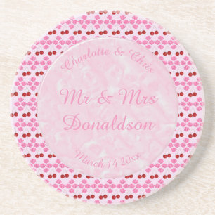 Pink Spring Wedding Cherry blossom and cherries Coaster
