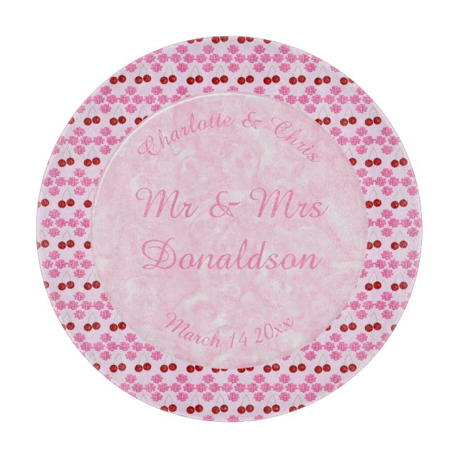 Pink Spring Wedding Cherry blossom and cherries Cutting Board (Front)