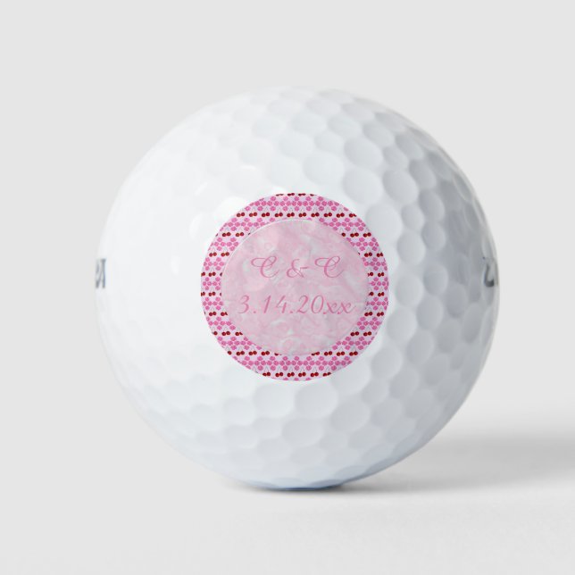 Pink Spring Wedding Cherry blossom and cherries Golf Balls (Front)