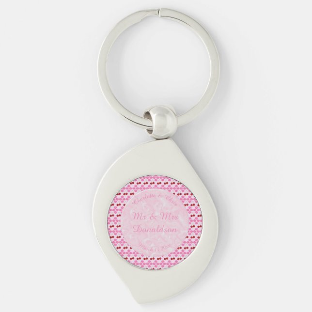 Pink Spring Wedding Cherry blossom and cherries Key Ring (Front)