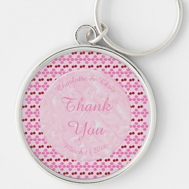 Pink Spring Wedding Cherry blossom and cherries Key Ring (Front)