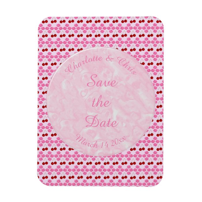 Pink Spring Wedding Cherry blossom and cherries Magnet (Vertical)