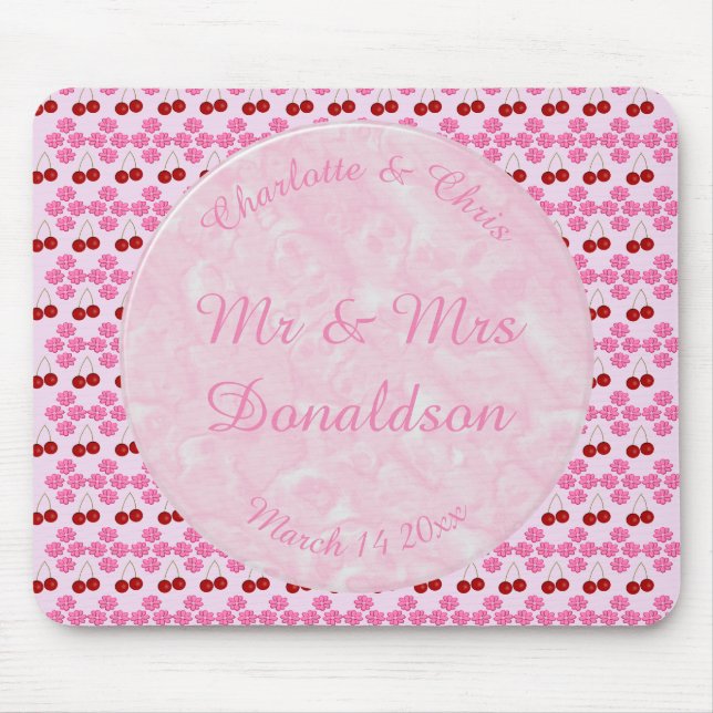 Pink Spring Wedding Cherry blossom and cherries Mouse Pad (Front)