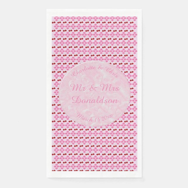Pink Spring Wedding Cherry blossom and cherries Napkin (Front)