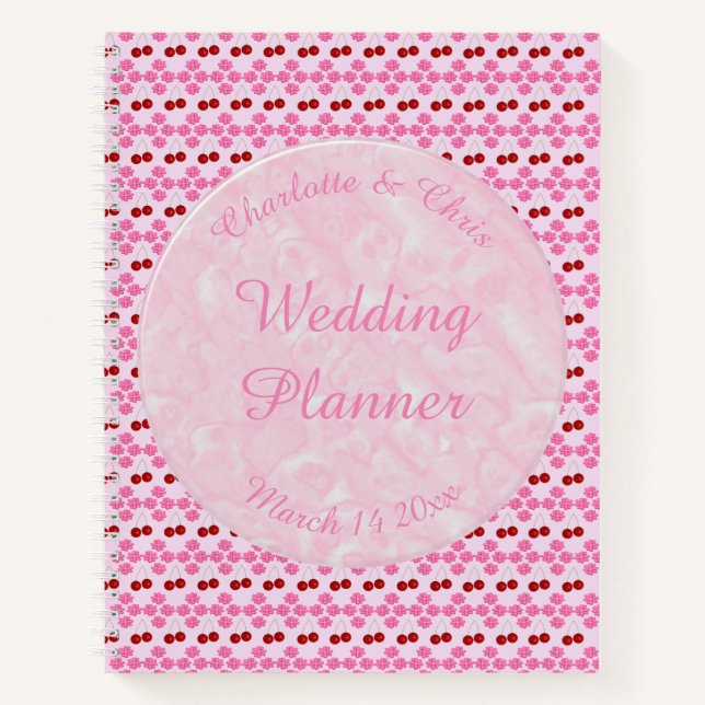 Pink Spring Wedding Cherry blossom and cherries Notebook (Front)