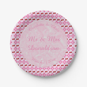 Pink Spring Wedding Cherry blossom and cherries Paper Plate