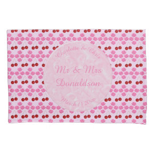 Pink Spring Wedding Cherry blossom and cherries Pillowcase