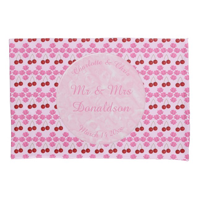 Pink Spring Wedding Cherry blossom and cherries Pillowcase (Front)