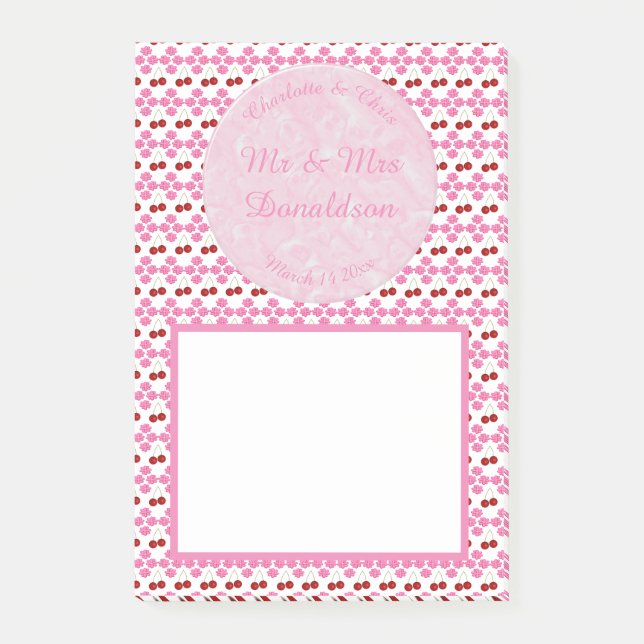 Pink Spring Wedding Cherry blossom and cherries Post-it Notes (Front)