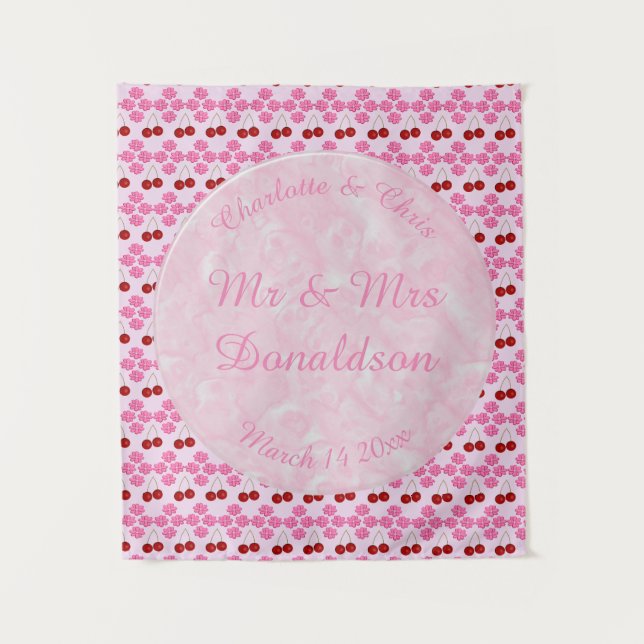 Pink Spring Wedding Cherry blossom and cherries Tapestry (Front)