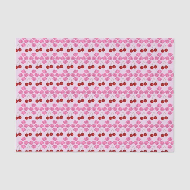 Pink Spring Wedding Cherry blossom and cherries Tissue Paper (Front)