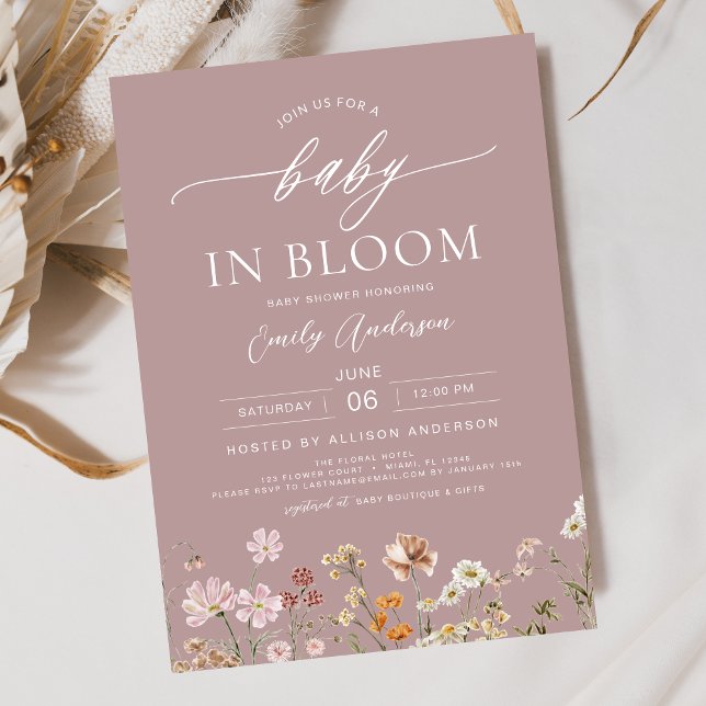 Pink Spring Wildflower Baby in Bloom Baby Shower Invitation (Creator Uploaded)