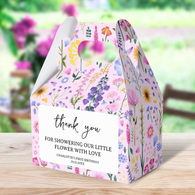 Pink Spring Wildflower Girl's First Birthday  Favour Box (Pink Spring Wildflower Girl's First Birthday Favor Boxes)