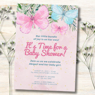 Pink Sprinkle Butterfly Girl Baby Shower Invitation