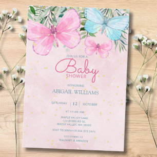 Pink Sprinkle Butterfly Girl Baby Shower Invitation