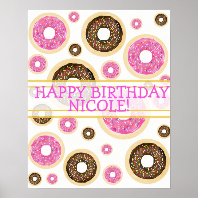 Pink Sprinkle Donuts Modern Birthday Party Banner Poster (Front)