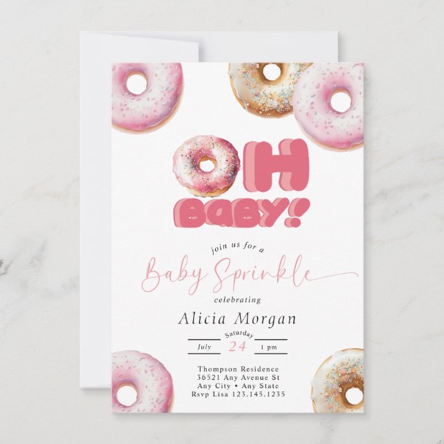 Pink Sprinkle | Doughnut | Baby Sprinkle Invitatio Invitation (Front)