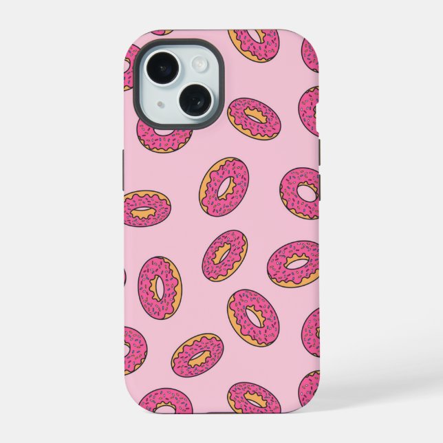Pink Sprinkle Doughnut Pattern iPhone 15 Case (Back)