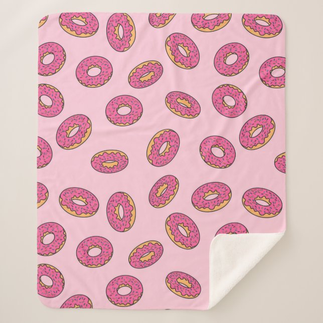 Pink Sprinkle Doughnut Pattern Sherpa Blanket (Front)