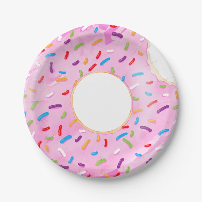 Pink Sprinkle Doughnut Pool Float Paper Plate (Front)